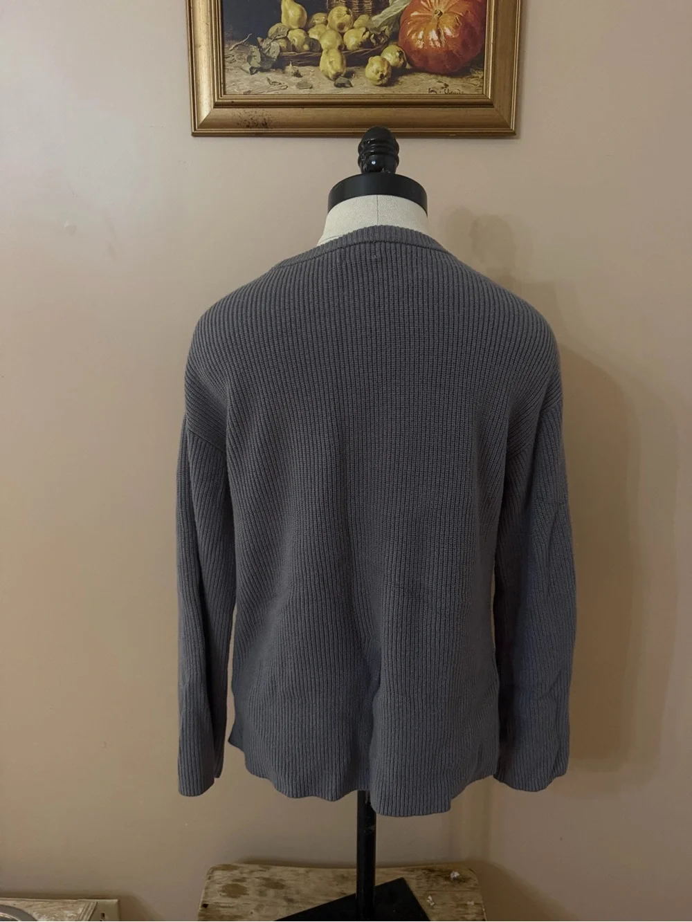Gray Ribbed Long-Sleeve Women's Sweater